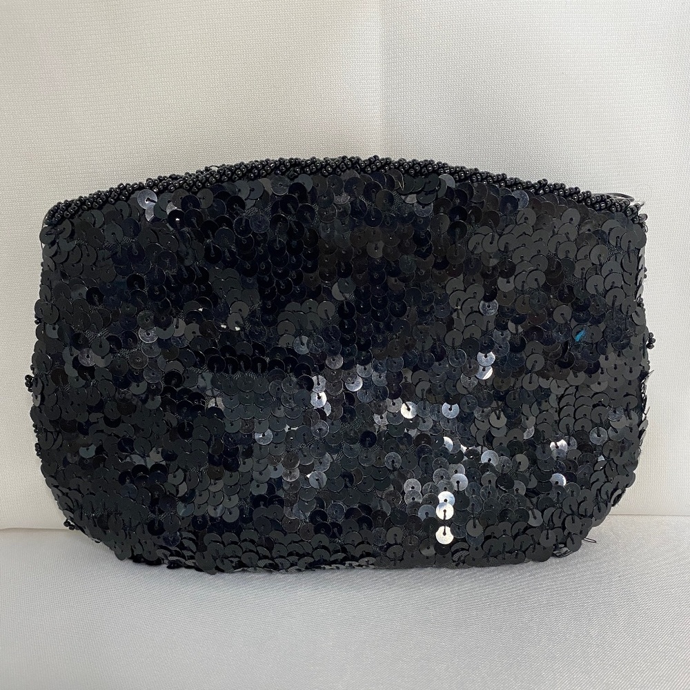 Carla Marchi Sequin and Beaded Clutch Black Evening Handbag